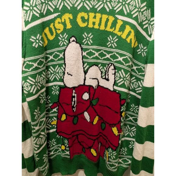 Peanuts Snoopy Just Chillin Ugly Christmas Sweater Mens XL Holiday Green White - Picture 3 of 7